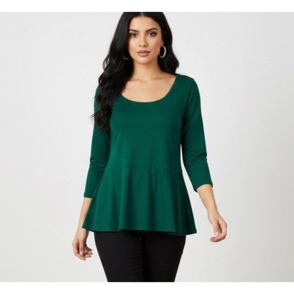 Denim 24/7 Women’s Green Peplum Top 3/4 Sleeves Size M - Picture 14 of 14